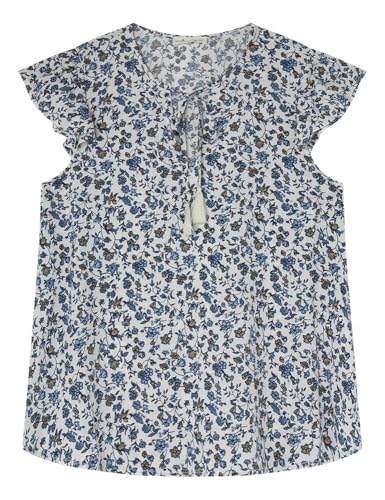 SPRINGFIELD Damen BlusaConMangasDeVolantesYCordonesEspaguetiConBorlasDeAlgodón Bluse fließend mit Print, Himmelblau 016, 36 von Springfield