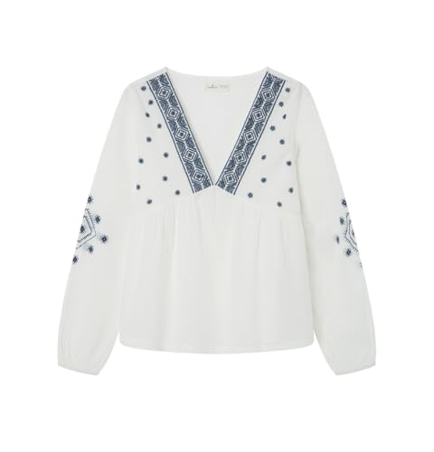SPRINGFIELD Damen Blusaconcuellodepico,bordadoybandaelásticaenlospuños Bestickte Bluse, Standardweiß 099, 42 von Springfield