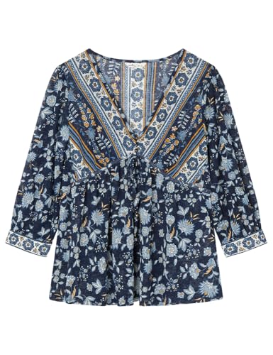 SPRINGFIELD Damen Camiseta Cuello de Pico Con Estampado Boho Y Cordones Spaguetti Bluse mit Mix Print, Maritimes Blau, XS von Springfield