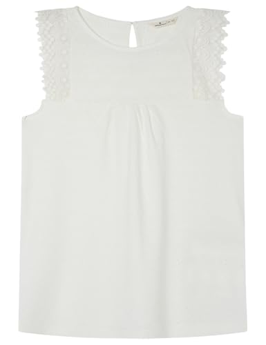 SPRINGFIELD Damen Camiseta Sin Mangas Con Volantes Ganchillo de Algodón T-Shirt mit Spitzenschulter, Standardweiß, S von Springfield