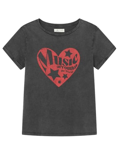 SPRINGFIELD Damen CamisetademangacortaAcidHeartPrint Grafik-T-Shirt aus Baumwolle mit abgerundeten Ärmel, Anthrazit 5, M von Springfield