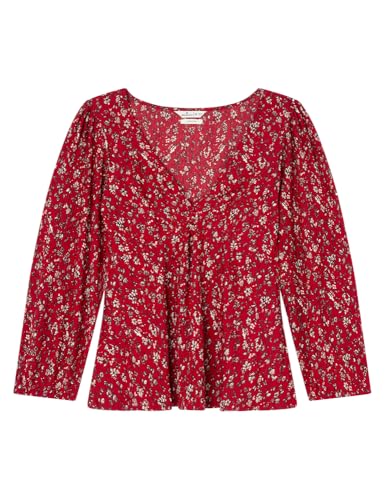 SPRINGFIELD Damen Camisetaplisadademangalargaconnudobajoelpecho Plissierte Bluse mit Ausschnitt, Himbeerrot, XL von Springfield