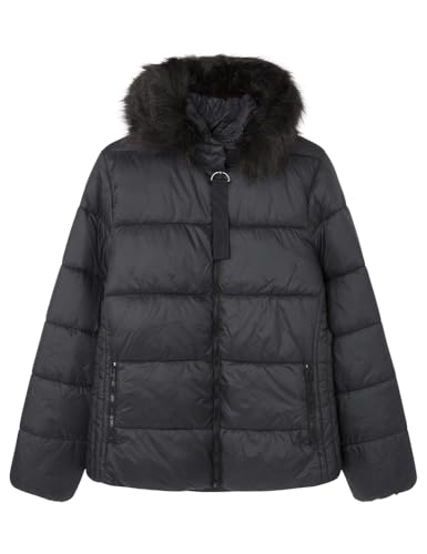 SPRINGFIELD Damen Chaquetacortaconbolsillosycapuchaconpeloenborde Kurze Wasserabweisende Sorona Aura wattierte Jacke, Standardschwarz 1, XS von Springfield