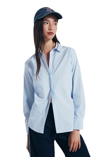 SPRINGFIELD Damen Light Poplin Striped Blouse with Lapel Collar Leichte Bluse, blau, 36 von Springfield