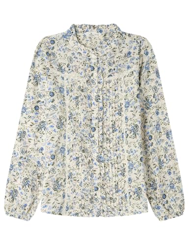 SPRINGFIELD Damen Long Sleeve Blouse with Pleats and Double Fabric Ruffles Bluse mit Langen Ärmeln, blau, 38 von Springfield