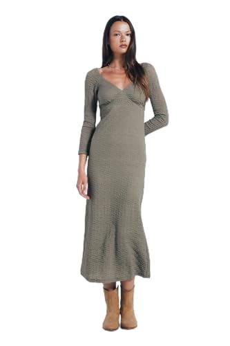 SPRINGFIELD Damen Midi Dress with Deep V Neck and Soft Gathering Under Chest Kleid mit V-Ausschnitt, kaki, X-Small von Springfield