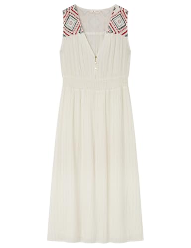 SPRINGFIELD Damen Midi Sleeveless Dress with Embroidery On The Chest and Lurex Ärmelloses Kleid, beige, 42 von Springfield