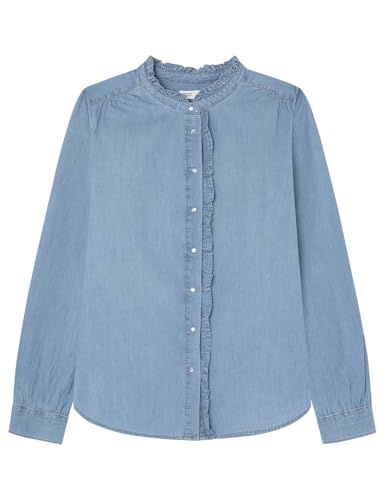 SPRINGFIELD Damen Camisa Vaquera Con Volantes En EL Borde Los Hombros Y Línea de Botones. Jeansbluse mit Rüschen, Blau (Azul Medio), 34 von Springfield