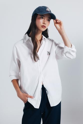 SPRINGFIELD Damen Oversize Oxford Shirt with Bear Embroidery Hemd, weiß, 36 von Springfield