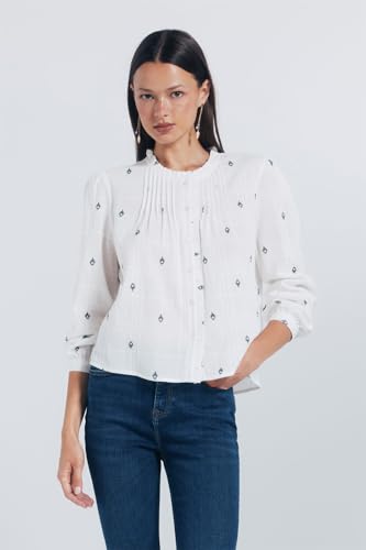 SPRINGFIELD Damen Printed Blouse with Ruffles and Pintucks at Collar Bluse mit Rüschen, braun, 32 SPRINGFIELD Damen Printed Blouse with Ruffles and Pintucks at Collar Bluse mit Rüschen, braun, 32 von Springfield