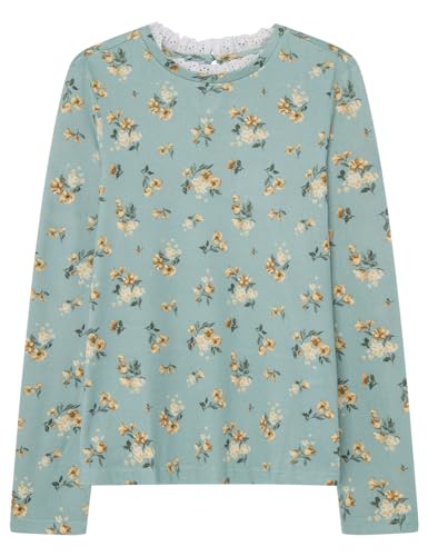 SPRINGFIELD Damen Printed T-Shirt with Ruffle Collar Unterhemd, Green, XS von Springfield