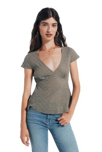 SPRINGFIELD Damen V Neck Top with Small Lace Details and Soft Gathering Under Chest Unterhemd, kaki SPRINGFIELD Damen V Neck Top with Small Lace Details and Soft Gathering Under Chest Unterhemd, kaki von Springfield