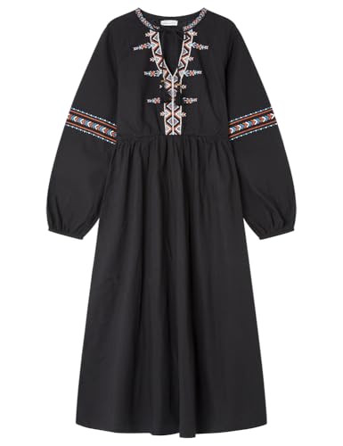 SPRINGFIELD Damen VestidoMidiBordadoConCordonesYCorteYCosidoEnLaParteDelantera Kleid, Standardschwarz A, 34 von Springfield