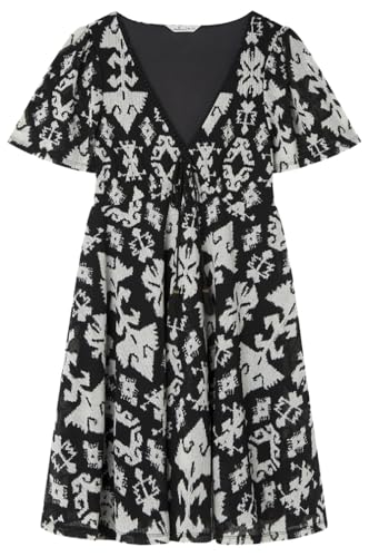 SPRINGFIELD Damen VestidoMiniEstampadoIkatConBolitasDeEncajeEnElCuelloYElásticoDentroDeLaCostura Kleid kurz Print zweifarbig, Standardschwarz B, XS SPRINGFIELD Damen VestidoMiniEstampadoIkatConBolitasDeEncajeEnElCuelloYElásticoDentroDeLaCostura Kleid kurz Print zweifarbig, Standardschwarz B, XS von Springfield