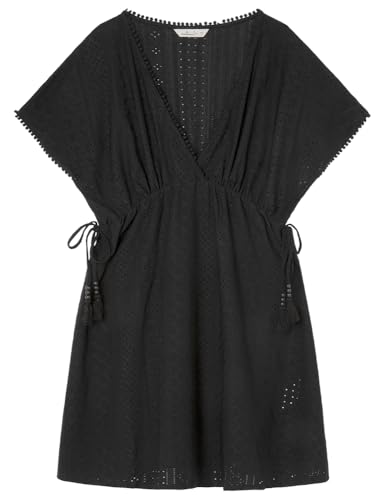 SPRINGFIELD Damen Vestidomidiconminibolitasdealgodónalrededordelcuelloytirantesfinosfruncidosenlacintura Kleid kurzes Tunika Schweizer Stickerei, Standardschwarz, XL von Springfield