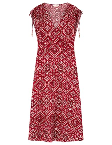 SPRINGFIELD Damen Viscose Printed Midi Dress with Inserted Lace and Lurex Bedrucktes Kleid, rot, 32 von Springfield