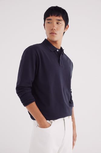 SPRINGFIELD Herren Basic Polo L/S with Tree Embroidery Poloshirt, blau, Large von Springfield