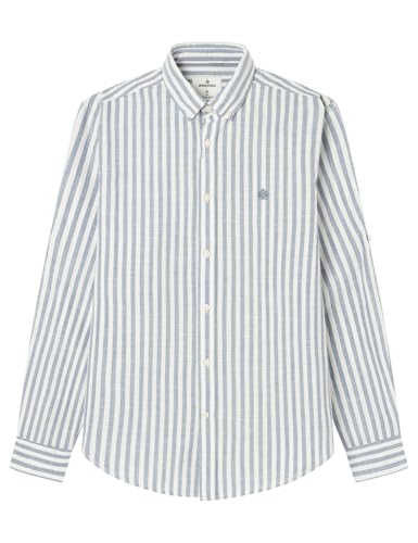 SPRINGFIELD Herren Camisa Cotton Slub Listas Perchero Hemd, Maritimes Blau, XS von Springfield