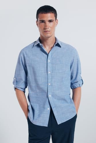 SPRINGFIELD Herren Cotton Slub Shirt with Tree Embroidery Besticktes Hemd, blau, L von Springfield