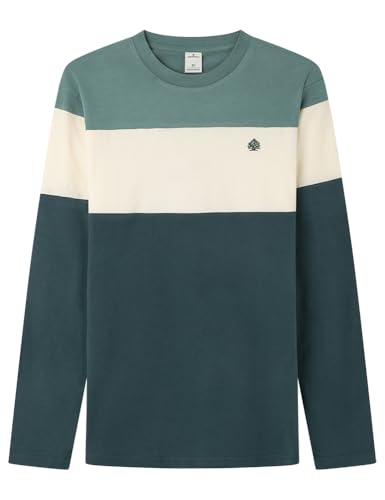 SPRINGFIELD Herren Cut & Sew Peached Jersey L/S with Tree Embroidery Besticktes Sweatshirt, blau, Large von Springfield
