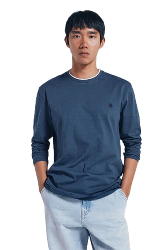 SPRINGFIELD Herren Double Neck Micro Striped T-Shirt L/S with Embroidered Tree Besticktes, blau, S SPRINGFIELD Herren Double Neck Micro Striped T-Shirt L/S with Embroidered Tree Besticktes, blau, S von Springfield