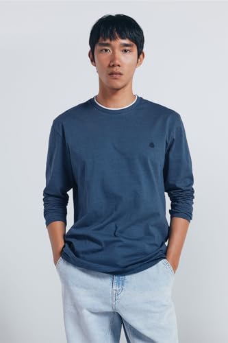SPRINGFIELD Herren Double Neck Micro Striped T-Shirt L/S with Embroidered Tree Besticktes, blau, XL SPRINGFIELD Herren Double Neck Micro Striped T-Shirt L/S with Embroidered Tree Besticktes, blau, XL von Springfield