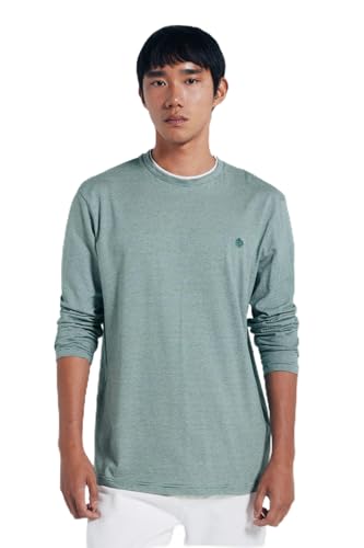 SPRINGFIELD Herren Double Neck Micro Striped T-Shirt L/S with Embroidered Tree Besticktes, grün, L von Springfield