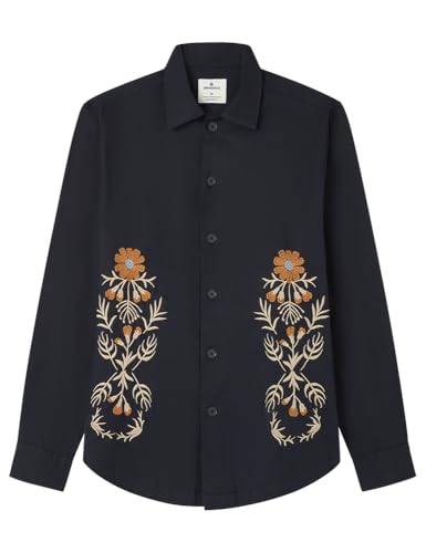 SPRINGFIELD Herren Frontal Flower Embroidery Shirt Hemd, blau, XL von Springfield