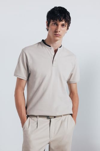 SPRINGFIELD Herren Mao Contrast Slim Ss Polo with Tree Embroidery. 100% bci Cotton Poloshirt, Sandfarben, L von Springfield