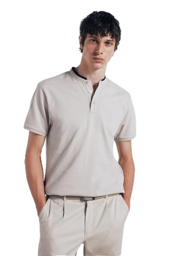 SPRINGFIELD Herren Mao Contrast Slim Ss Polo with Tree Embroidery. 100% bci Cotton Poloshirt, Sandfarben, Medium von Springfield