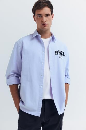 SPRINGFIELD Herren Oxford Boxy Rbel Embroidery Shirt with Straight Hem Besticktes Hemd, blau, S von Springfield
