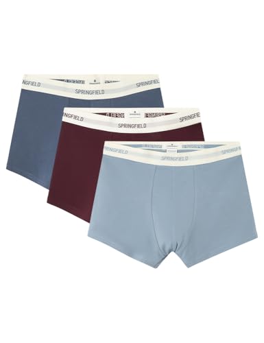 SPRINGFIELD Herren Pack 3 Medium Lenght Boxer with Contrast Waist In Mittellange Boxershorts, blau, Small von Springfield