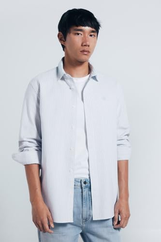 SPRINGFIELD Herren Striped Classic Oxford with Tree Embroidery Gestreiftes Hemd, blau, XL von Springfield