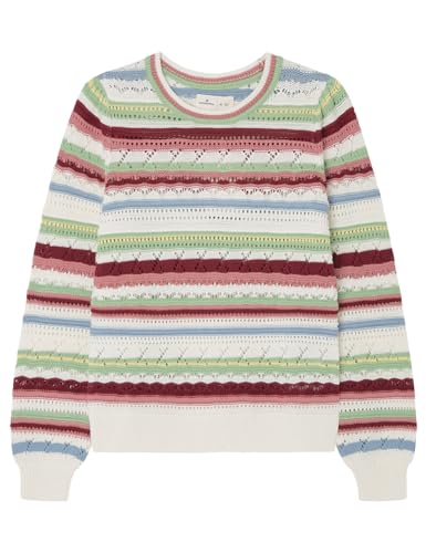 SPRINGFIELD Herren Striped Puff Sleeve Sweater with Ribbed Cuffs, Hem and Collar Polo-Pullover, White_Print, L von Springfield