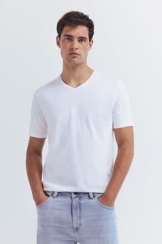 SPRINGFIELD Herren T Shirt Licra V Collar Lycra, weiß, XS von Springfield