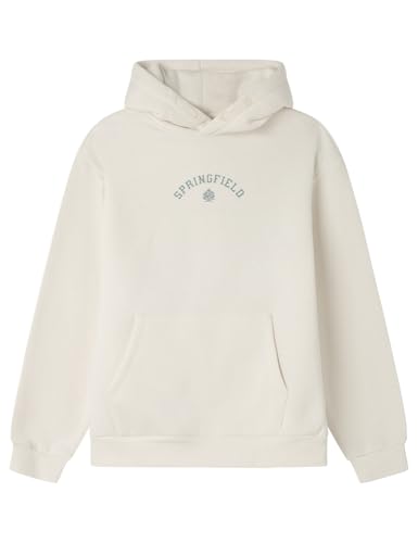 SPRINGFIELD Jungen Basic Hoodie with Logo Bedruckter Kapuzenpullover, weiß, 7-8 Jahre von Springfield