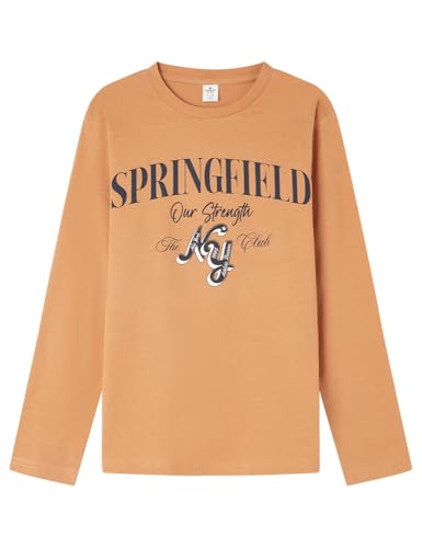 SPRINGFIELD Jungen Long Sleeve Printed T-Shirt, SPF Franchise Logo Langarmshirt, orange, 7-8 Jahre von Springfield