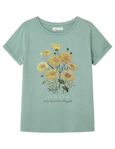 Springfield Damen 1388340 T-Shirt mit Blumengrafik, Grüner See, XS von Springfield