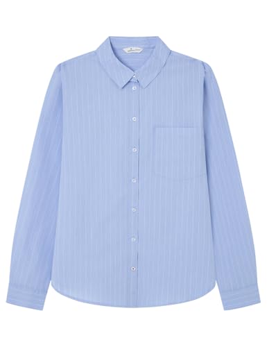 Springfield Damen Camisa de Rayas Con bolsillo delantero Blouse, Azul claro, 32 von Springfield