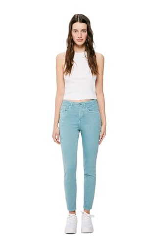 SPRINGFIELD Damen Jeans Slim Cropped Eco Dye Jeanshose, Türkis/Ente, 34 von Springfield