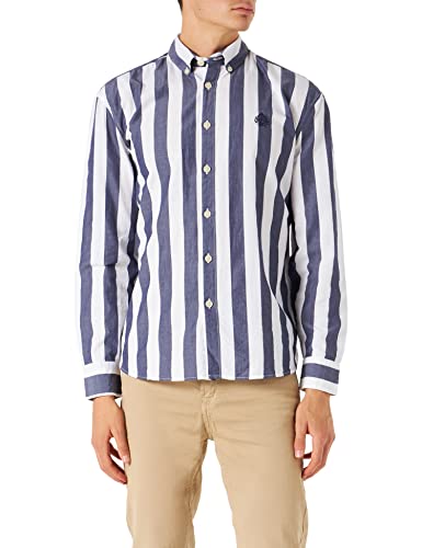 Springfield Herren Camisa Manga Larga Popelin Rayas Hemd, Blau (Azul Medio), L von Springfield