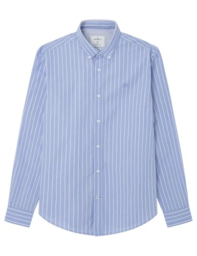 Springfield Herren Camisa de Poplin Con Rayas Streifen Popelin-Hemd, Blau (Azul Medio), M von Springfield