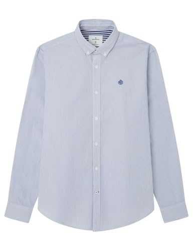 Springfield Herren Camisa de Poplin Con Rayas Streifen Popelin-Hemd, Dunkelblau, L von Springfield