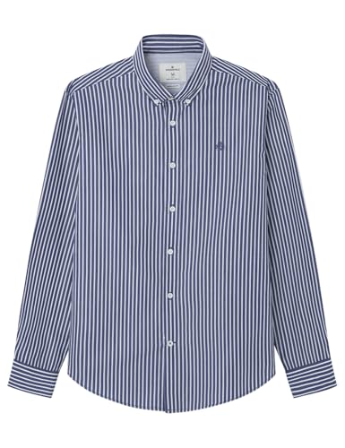 Springfield Herren Camisa de Poplin Con Rayas Streifen Popelin-Hemd, Marineblau, L von Springfield