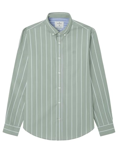 Springfield Herren Camisa de Poplin Con Rayas Streifen Popelin-Hemd, Standardgrün, L von Springfield