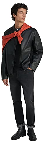 Springfield Herren Motorradjacke mit Lederoptik Jacke, Schwarz, Small von Springfield