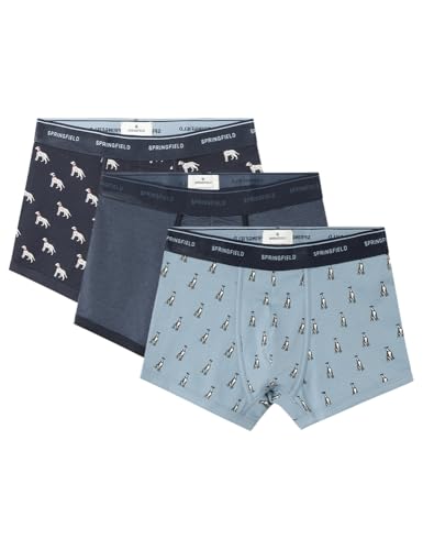 Springfield Herren Pack 3 Boxers Dogs Theme Mittelhohe Taille, blau, XL von Springfield