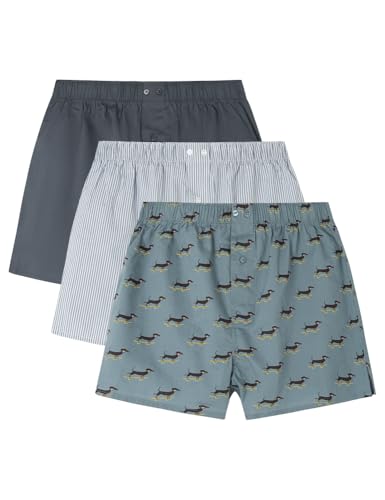 Springfield Herren Pack 3 Woven Tones Dachshund Dog Underware. 100% Bci Cotton Gemusterte Boxershorts, grün, M von Springfield