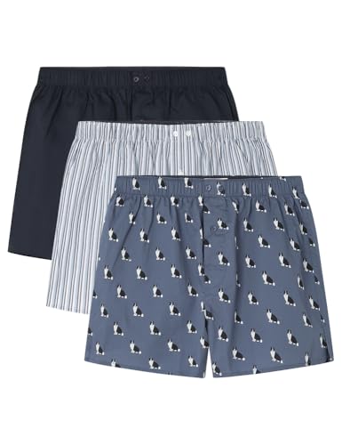 Springfield Herren Pack 3 Woven Tones Smart Dog Underware. 100% Bci Cotton Gemusterte Boxershorts, blau, L von Springfield
