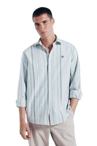 Springfield Herren Striped New Light Oxford with Tree Embroidery Hemd, grün, XXL von Springfield